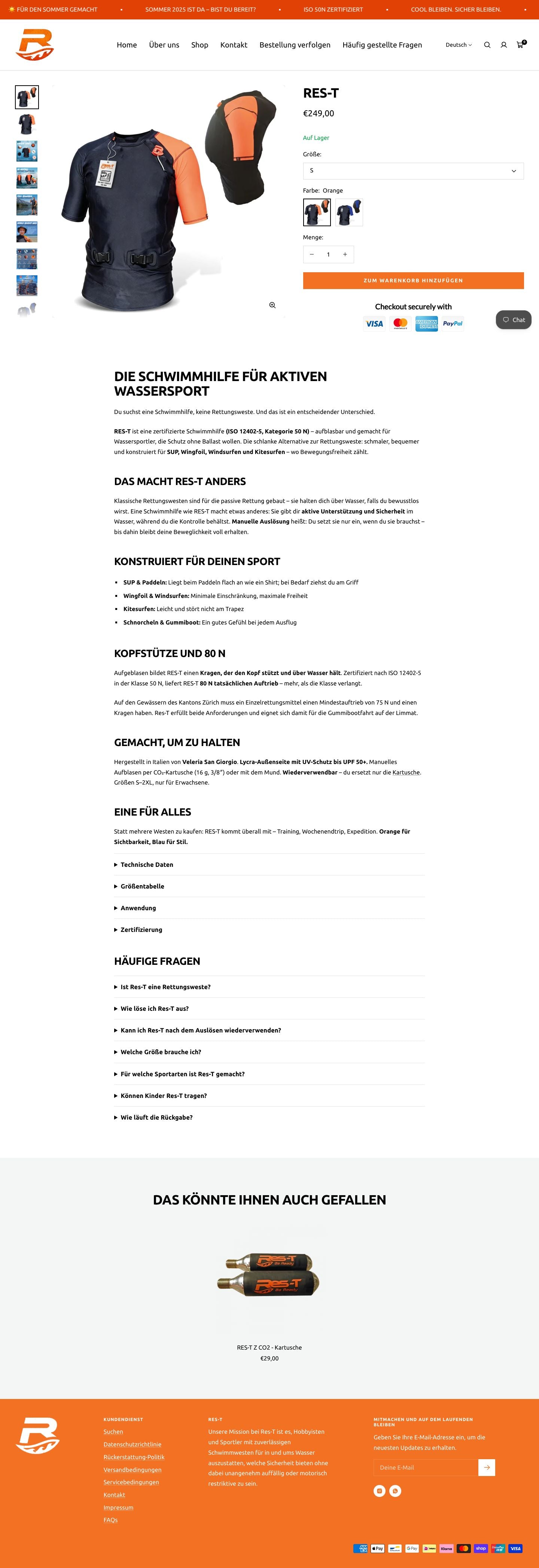 Screenshot der bisherigen Produktseite von Res-T